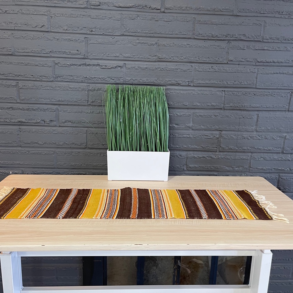 Handwoven Striped Table Runner in Yellow and Brown